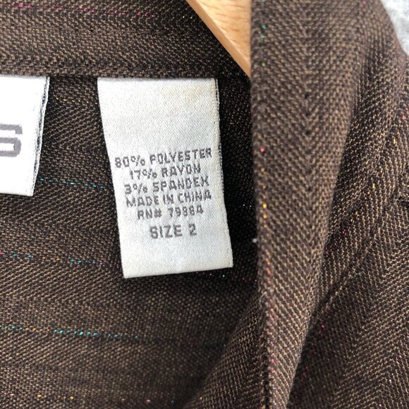 Chicos Jacket Women 2 US Large Brown Shimmer Stripes Button Up Office Pocket* - Picture 6 of 10
